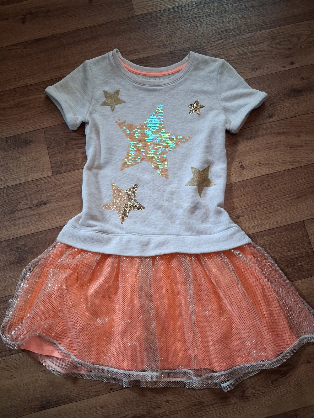 Girls' Sequin Star Tulle Dress - Gold & Peach